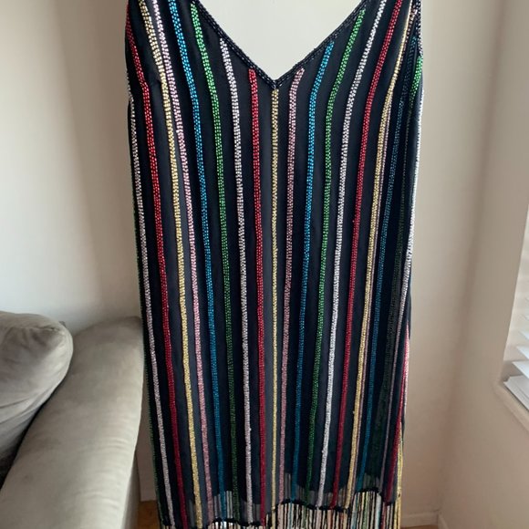 ASOS DESIGN stripe fringe sequin mini slip dress - Picture 4 of 9